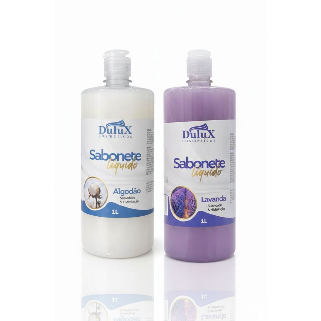 Kit 2 Sabonetes Líquidos 1 Litro a Unidade Para Mãos e Rosto Suavidade Hidratação Dulux Cosmeticos
