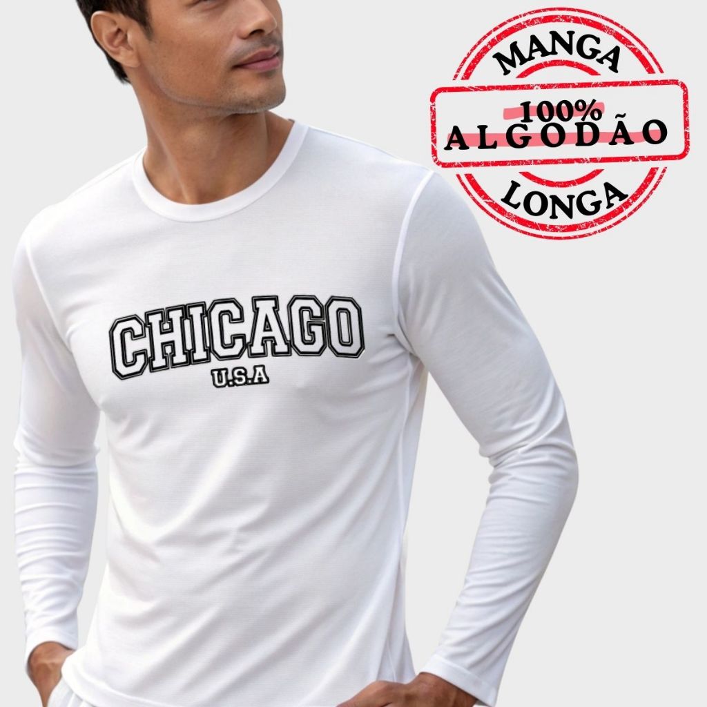 Blusa Manga Longa Masculina em Algodão 100% DTF Resistente De Qualidade-Entrega rapida