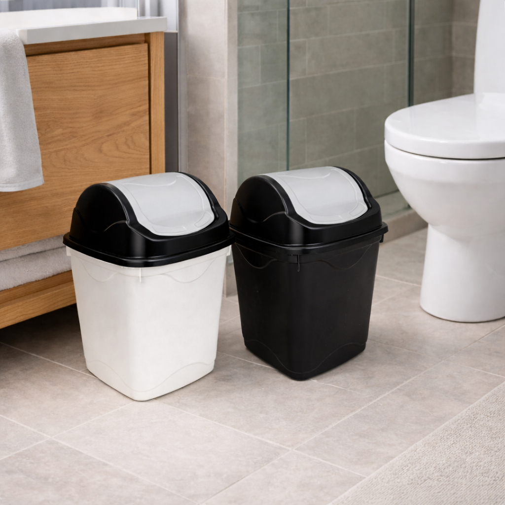 Lixeira Plástica 3,6L Com Tampa Basculante Colorida Preta ou Branca Resistente Para Banheiro/Pia em Oferta na Shopee