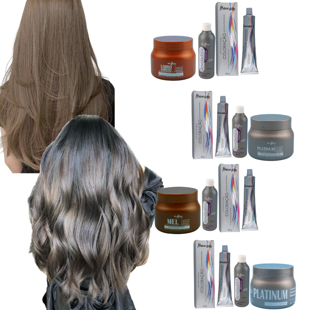 Kit Completo Tinta Mairibel 7.1 Loiro Médio Cinza + Ox + Matizador Cobre Mel ou Platinum