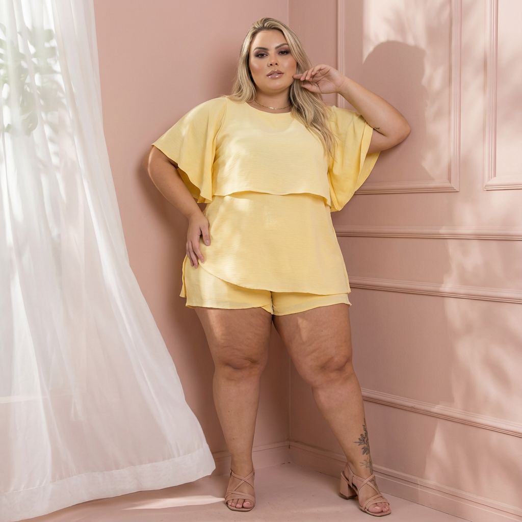 Macaquinho Plus Size Manga Morcego Camadas Feminino Duna Verão Com Ziper Nas Costas Festa Luxo Casual Carnaval Dia a Dia