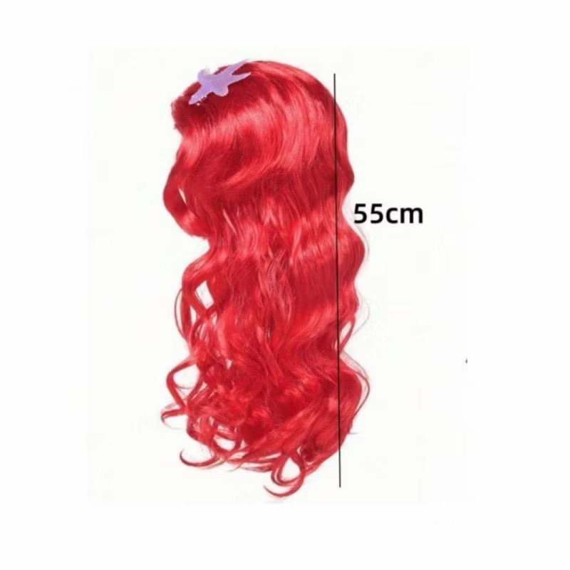 Peruca Fantasia da Sereia Ariel Cabelo Cosplay Feminino Menina Festa Carnaval Vermelha Longa — imagem 2 de 2
