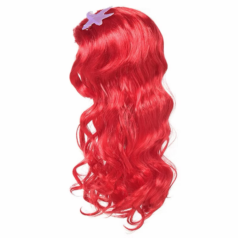 Peruca Fantasia da Sereia Ariel Cabelo Cosplay Feminino Menina Festa Carnaval Vermelha Longa