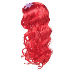 Peruca Fantasia da Sereia Ariel Cabelo Cosplay Feminino Menina Festa Carnaval Vermelha Longa