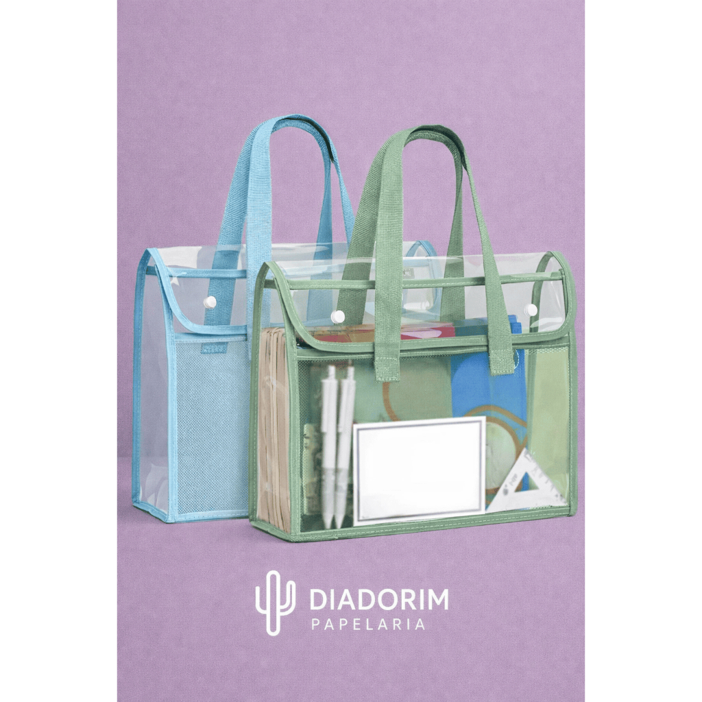 Bolsa organizadora transparente A4 em PVC impermeável – tote escolar e de estudos
