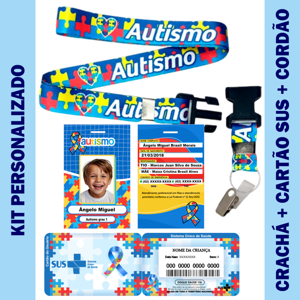 Kit Completo Crachá autismo + cordão Premium Austista + Cartão do Sus Tudo Personalizado - Envio rápido em Oferta na Shopee