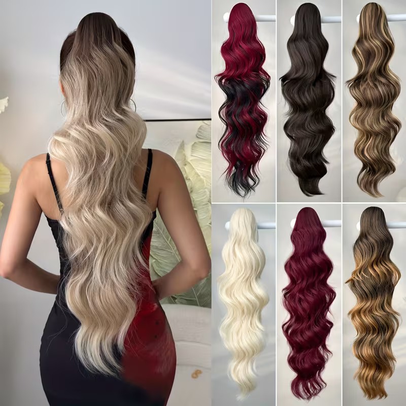 Aplique Rabo de Cavalo Cabelo Premium Fibra Orgânica Extensão 70cm Humano Bio Liso Ondulado Enrolado Presilha