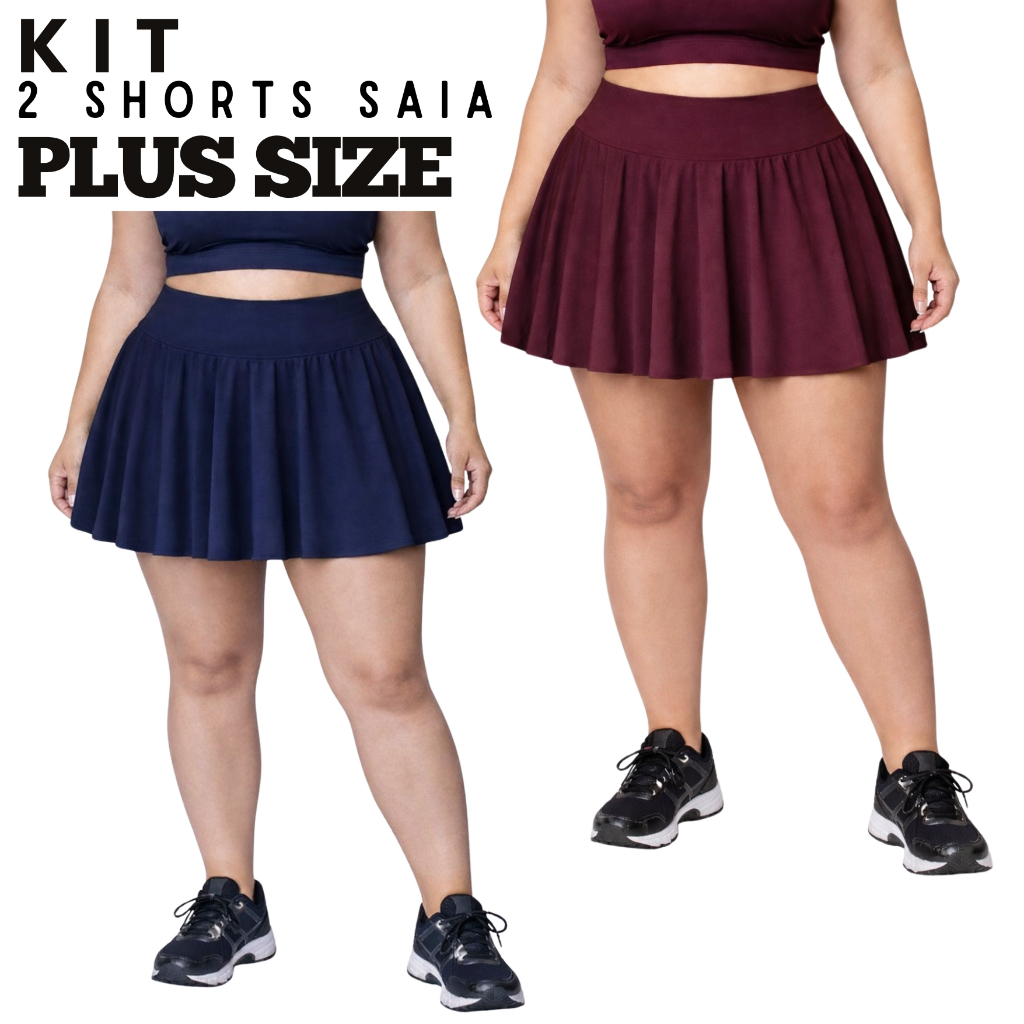 KIT 2 Shorts Saía Babado Plus Size Tapa BumBum Em Suplex Poliéster WOLFOX Confortavel Feminina