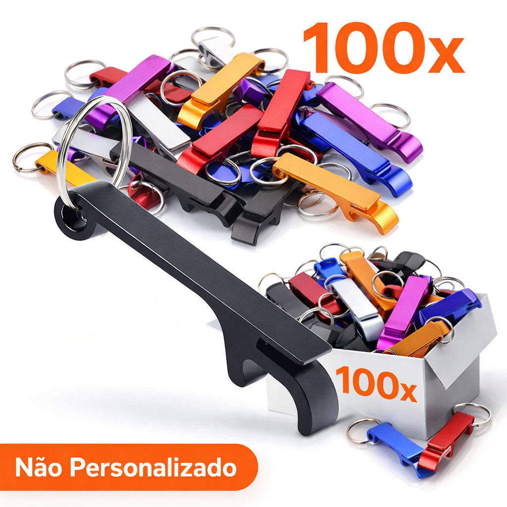 100 Chaveiros Abridor  Garrafa Alumínio Atacado Brinde Evento Lembrancinha Revenda Não Personalizado