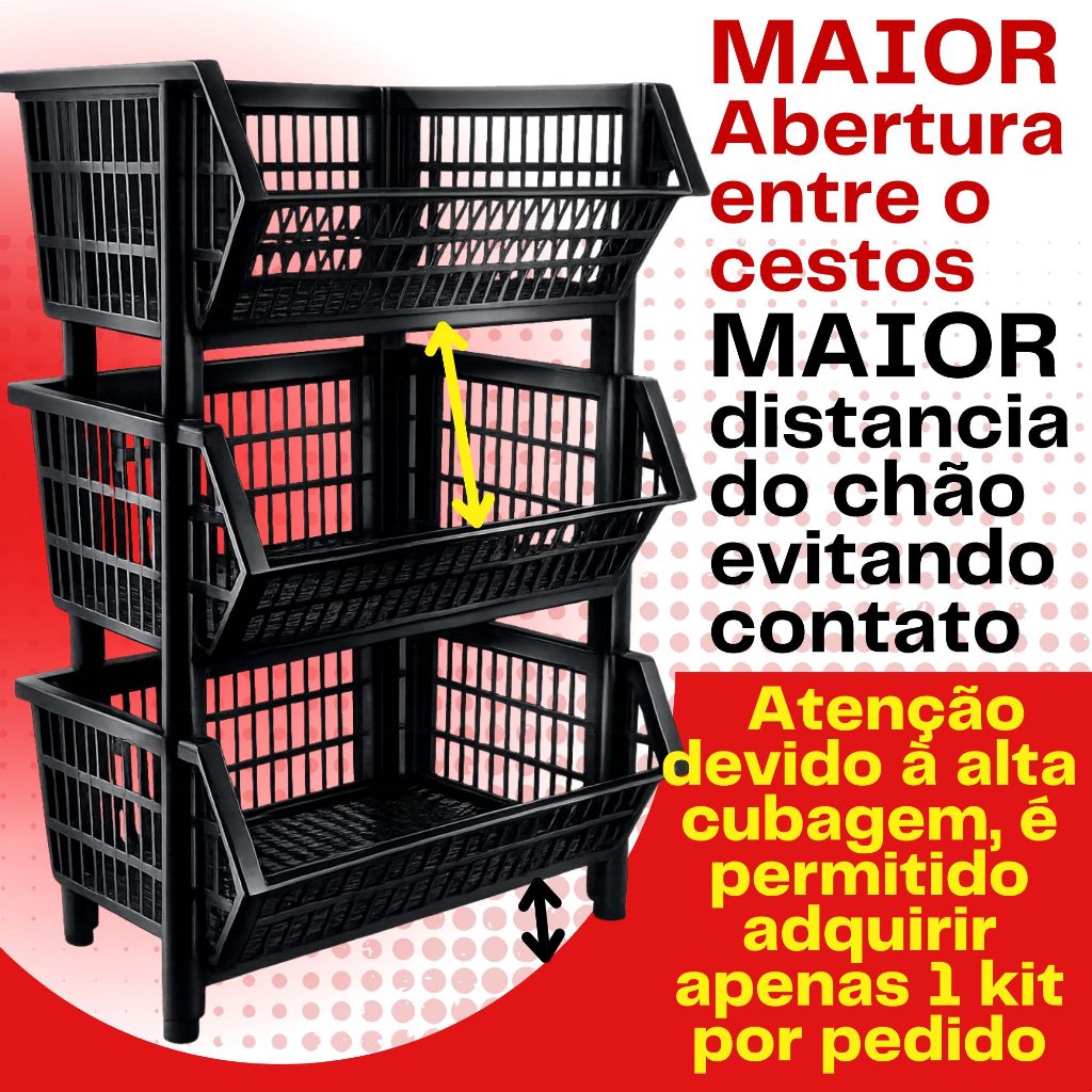 kit 6 Pçs Cesto Empilhavel Expositor Organizador Gondola Medio 58cm em Oferta na Shopee