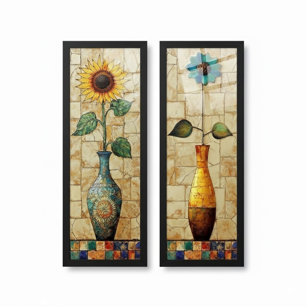 Kit 2 quadros 18x45 cm, sala, banheiro, varanda, girassol, moldura em madeira e vidro em Oferta na Shopee