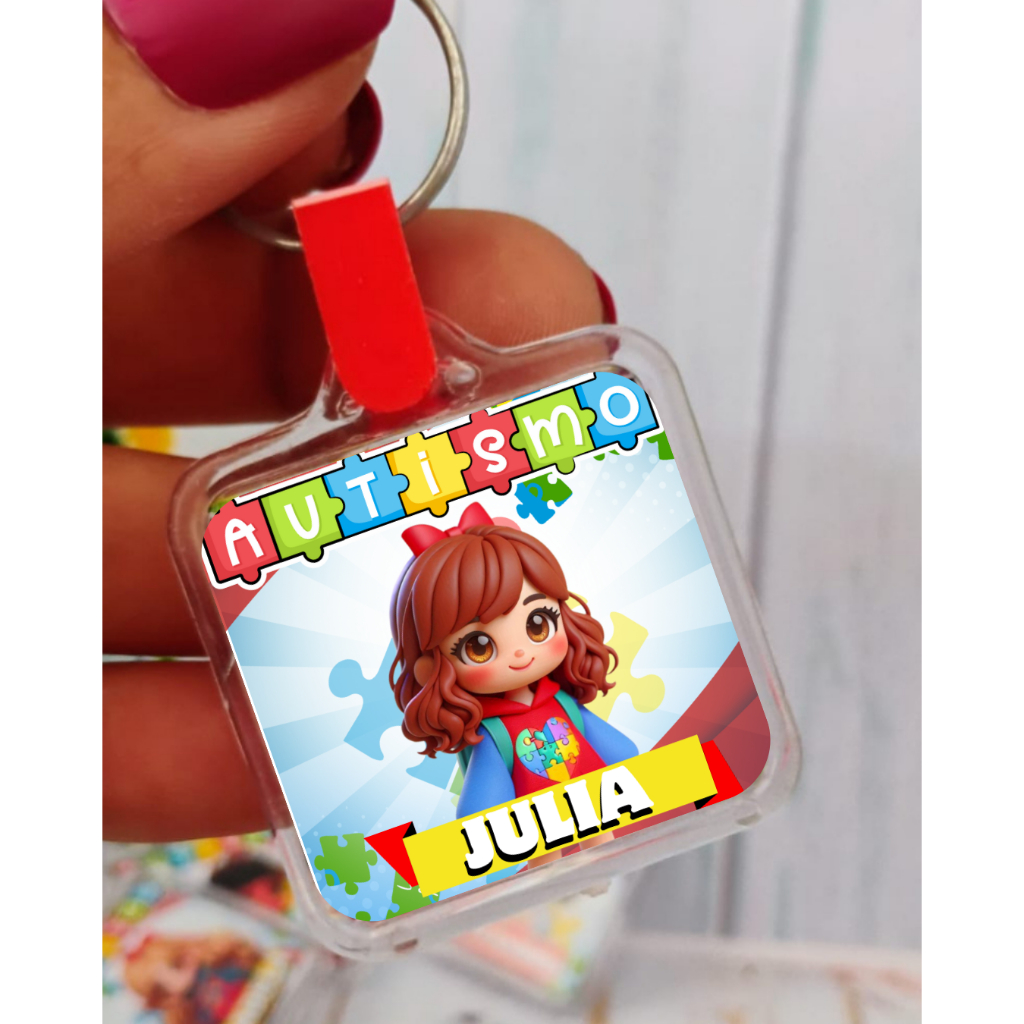Chaveiro Acrílico   personalizado com nome autismo-acessórios autismo -mascote-tag de identificação