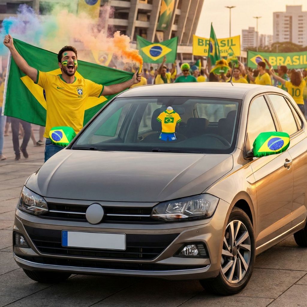 Kit Brasil Automotivo Copa do Mundo Capa Retrovisor + Mini Uniforme com Ventosa para Carro Torcedor Futebol Brasil 2026!