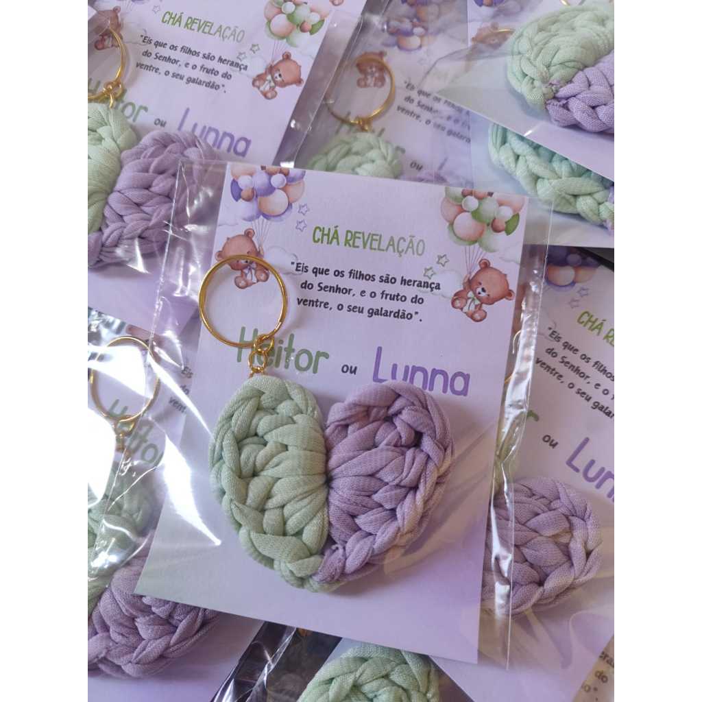 10 Chaveiros em crochê+cartão personalizado-Lembrancinha chá revelação/chá de bebê/aniversário...