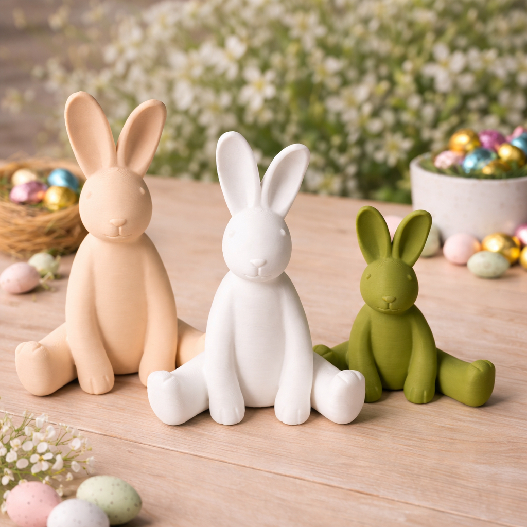 Coelho Decorativo de Páscoa Sentado em Impressão 3D Sustentável – 3 Tamanhos Exclusivos | Presente em Oferta na Shopee