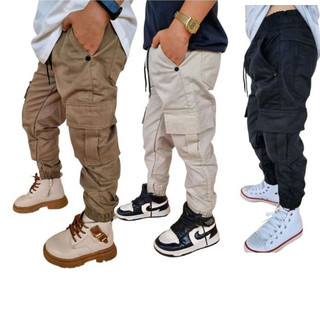 Calça Cargo Infantil juvenil menino Masculina Jogger com Bolsos Confortável Estilosa