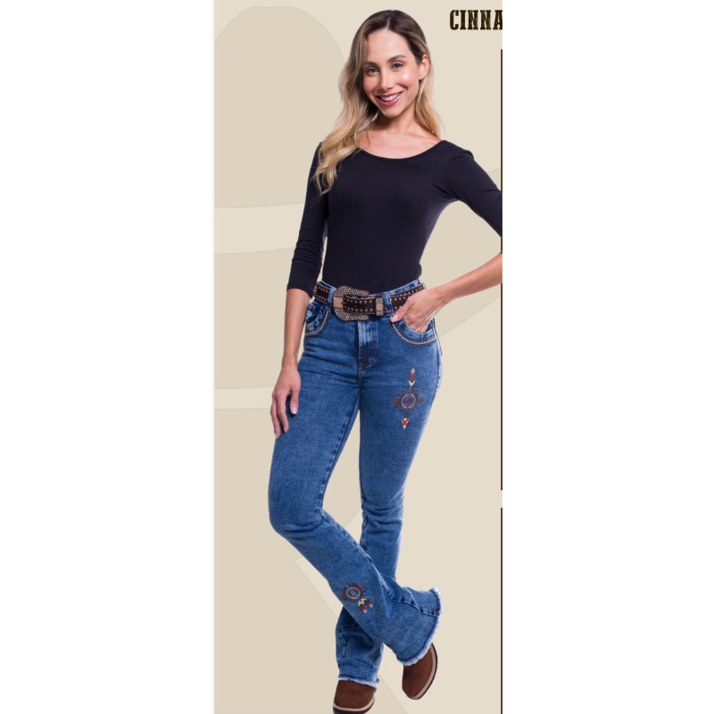 Calça country feminina bordada em Oferta na Shopee