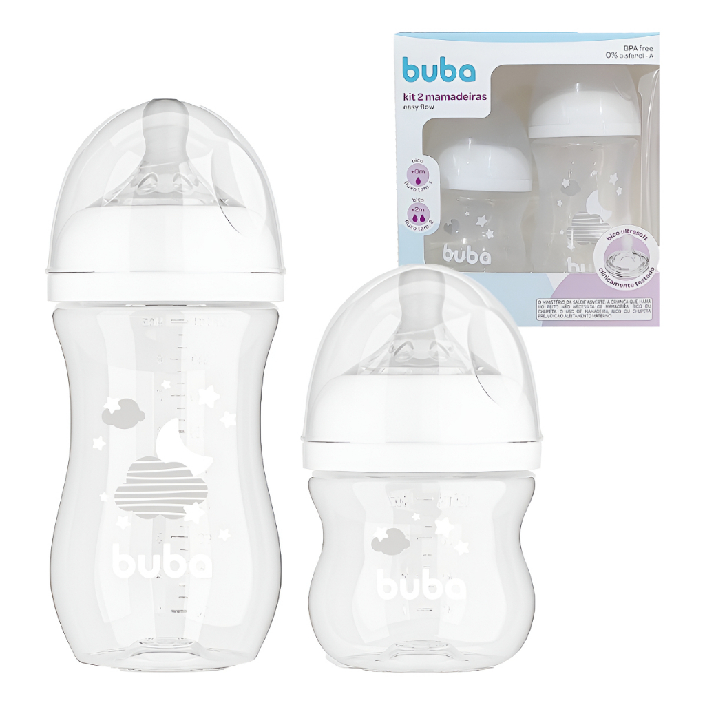 Kit 2 Mamadeira Easy Flow Anticólica Buba 120 270ml Branca Cor Branco Nuvem