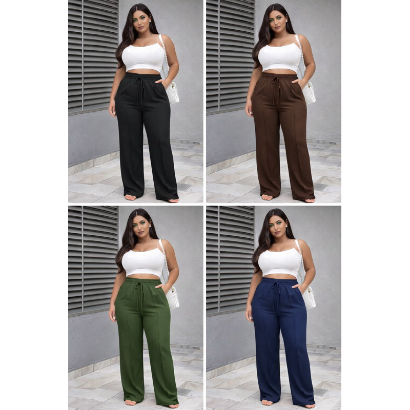 calça pantalona dunas moda blogueira fim do ano em Oferta na Shopee