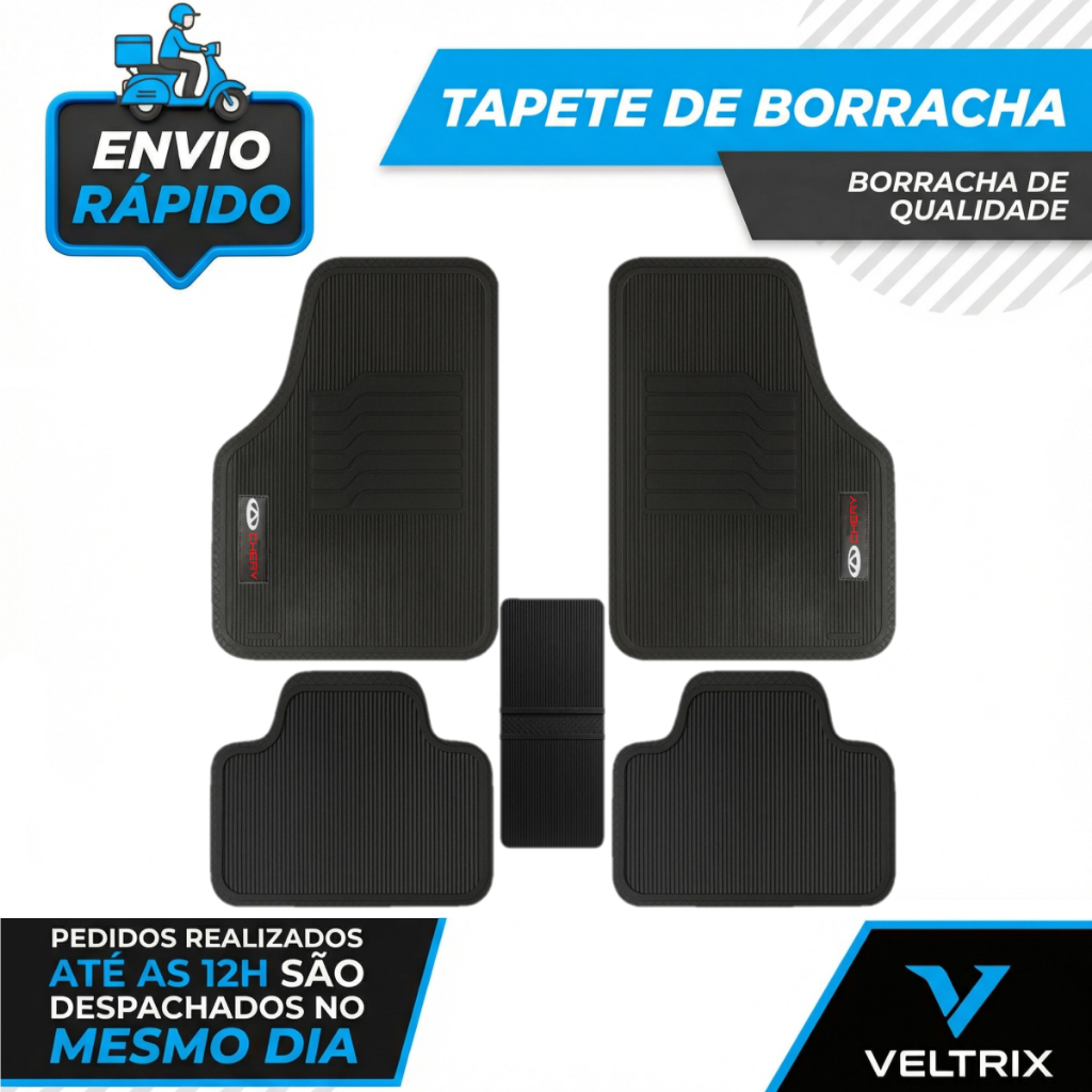Tapete Automotivo Carro Chery QQ 2011 2012 2013 2014 2015 2016 2017 2018 2019 2020 Borracha