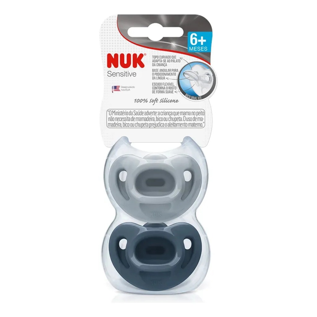 Kit 2 Chupetas Sensitive Soft 100% Silicone Menino +6 Meses - Nuk em Oferta na Shopee
