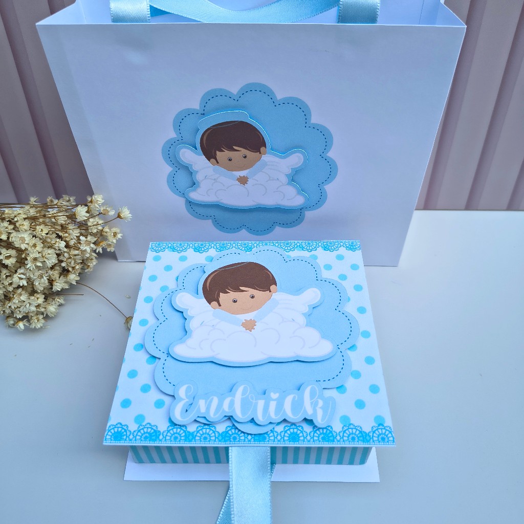 Kit convite de padrinhos de batismo menino azul em Oferta na Shopee