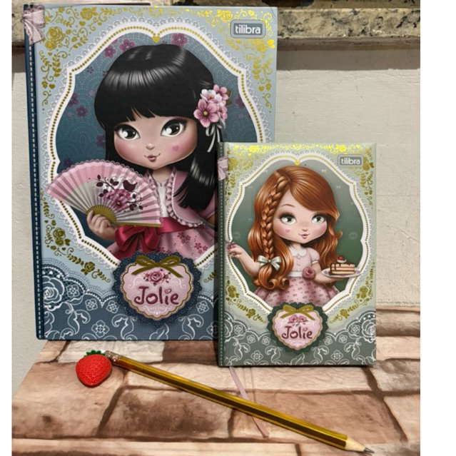 Kit Caderno Colegial Brochura Costurado Jolie 80 Folhas e Mini com 96 folhas