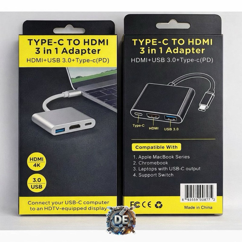 Adaptador USB-C para HDMI 3 em 1 – HDMI 4K + USB 3.0 + Type-C PD