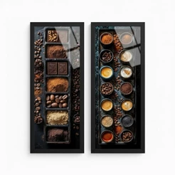 Kit 2 Quadros 18x45 cm café, cozinha, gourmet, moldura e vidro