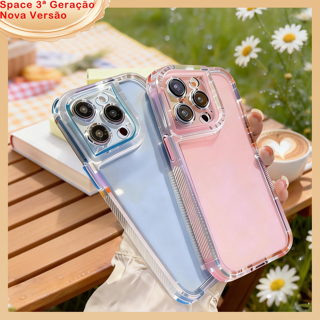 Capa Space 3ª Geração Transparente Colorido para iPhone 11 12 13 14 15 16 17 Pro Max Proteção Anti-Choque da moda em Oferta na Shopee