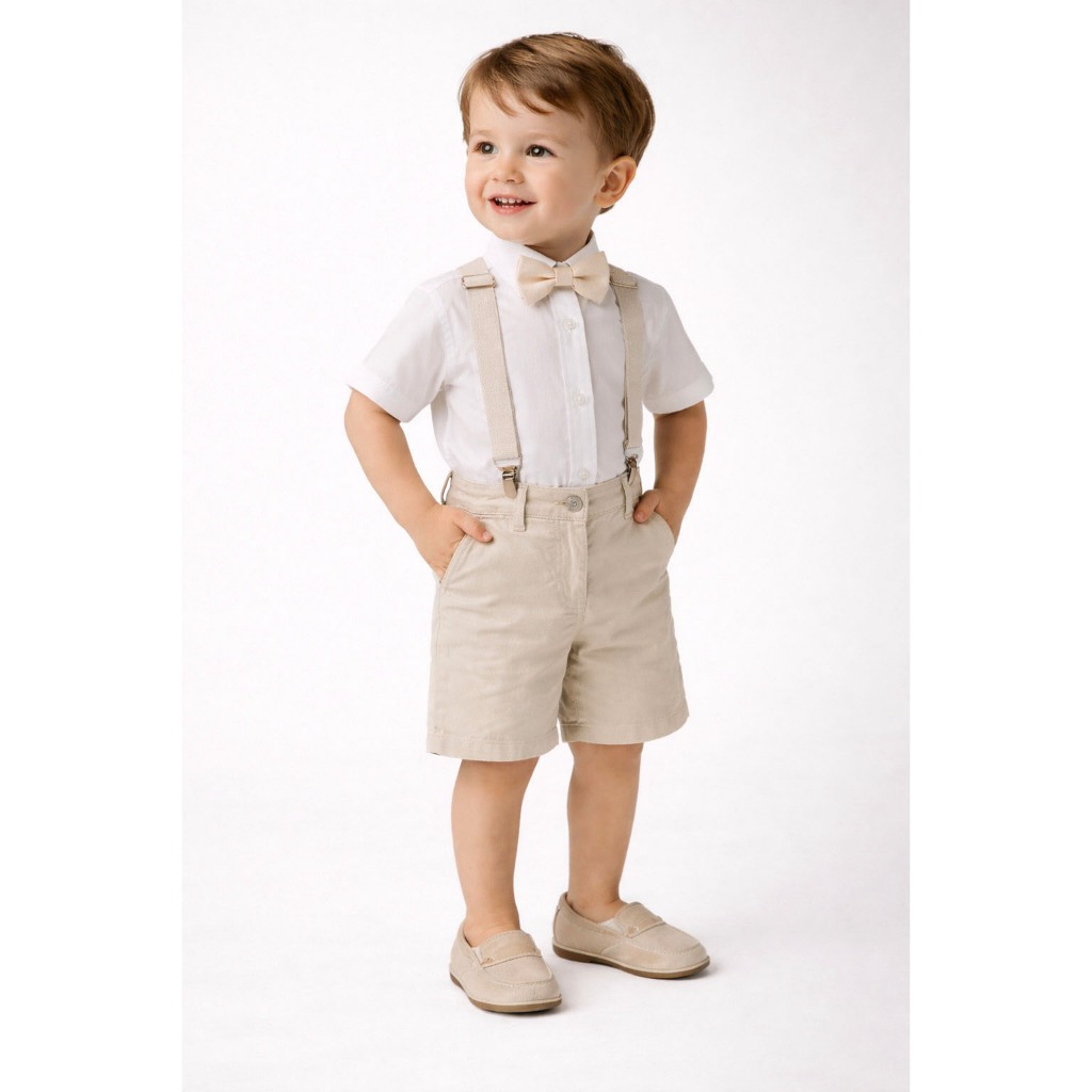 Roupa Pajem Conjunto Social Infantil Menino Festa Batizado Casamento Formatura Suspensório e Gravata