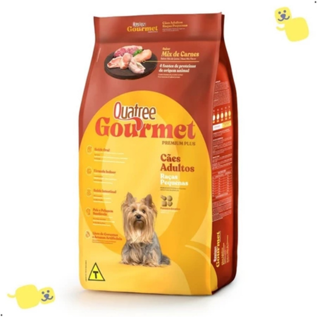 Ração Quatree Gourmet Cães Adultos Raças Pequenas Mix Carnes 10,1kg Alimento Premium Cachorro Pet