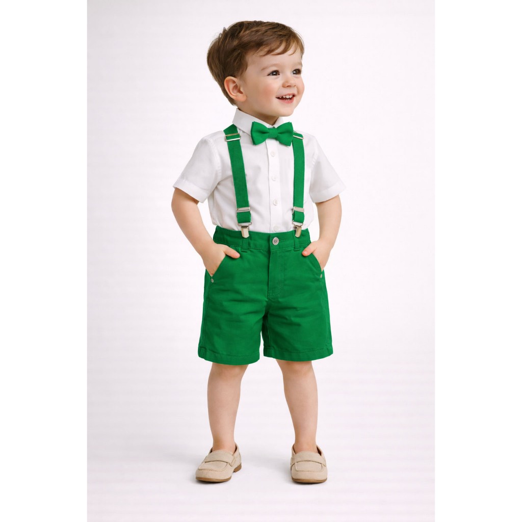 Conjunto Social Verde Bandeira Infantil Festa Batizado Casamento Formatura Suspensório e Gravata