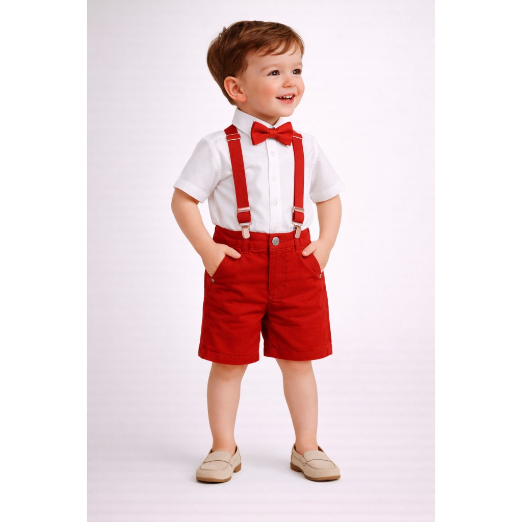 Roupa Social Infantil Menino Festa Batizado Casamento Roupa Pajem Formatura Bege Suspensório Gravata