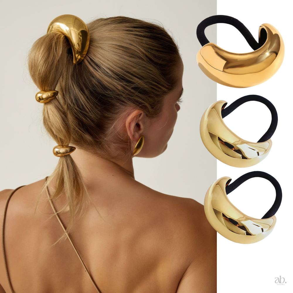 Acessórios de Cabelo Dourado Xuxa Elástico Elegante Luxo Feminino Amarrador Prendedor Metálico