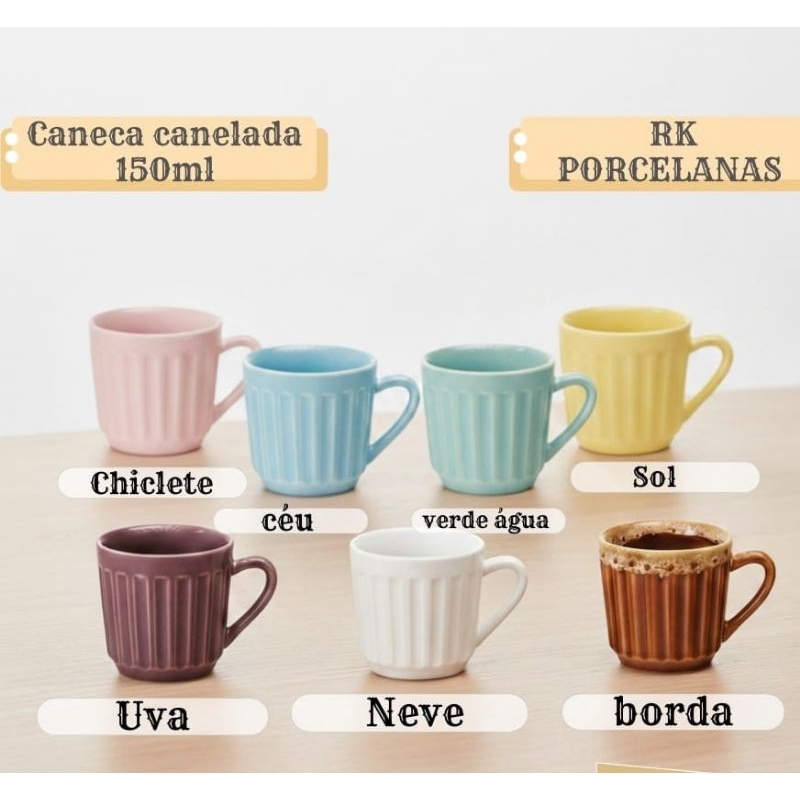 kit  conjunto de 6 Caneca Canelada de porcelana