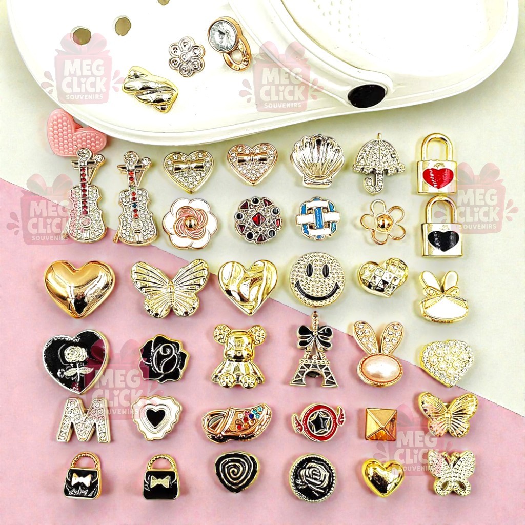 Kit 5 Pins com Strass Luxo | Bottons Decorativos para Sandálias, Babuches Style