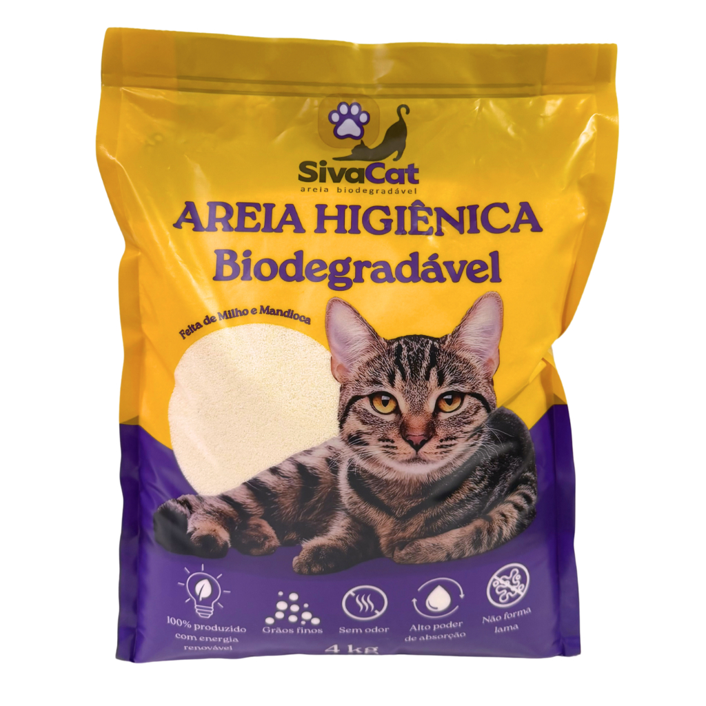 Areia Higiênica Biodegradável - 4 Kg SIVA CAT( Milho e Mandioca) Grãos finos