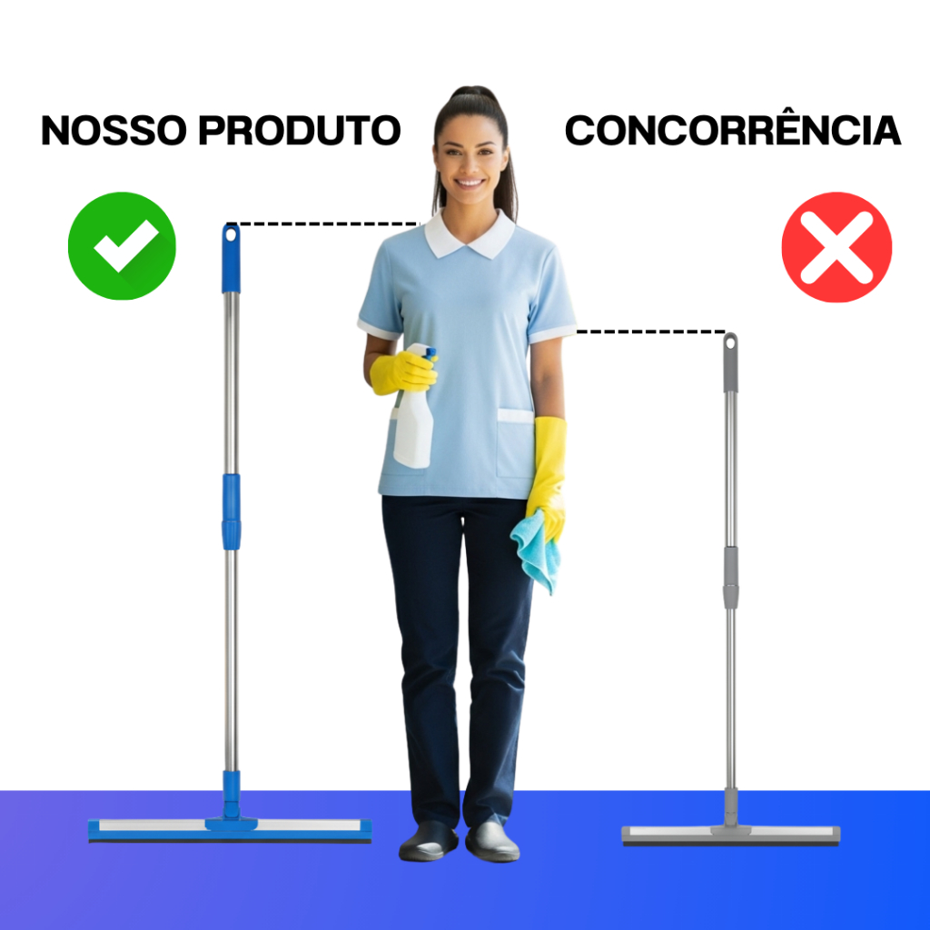 Rodo de Silicone Para Limpeza de Piso 2 em 1 - 1,45m Vassoura e Limpador de Vidros para Uso Duplo Seco e Molhado