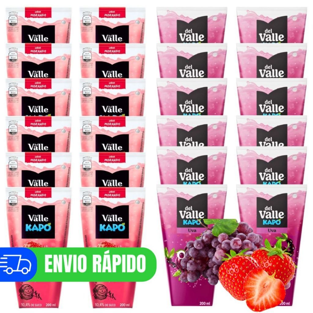 Suco Kapo Del Valle Kit Morango Uva Lanche Kids 24 Unidades