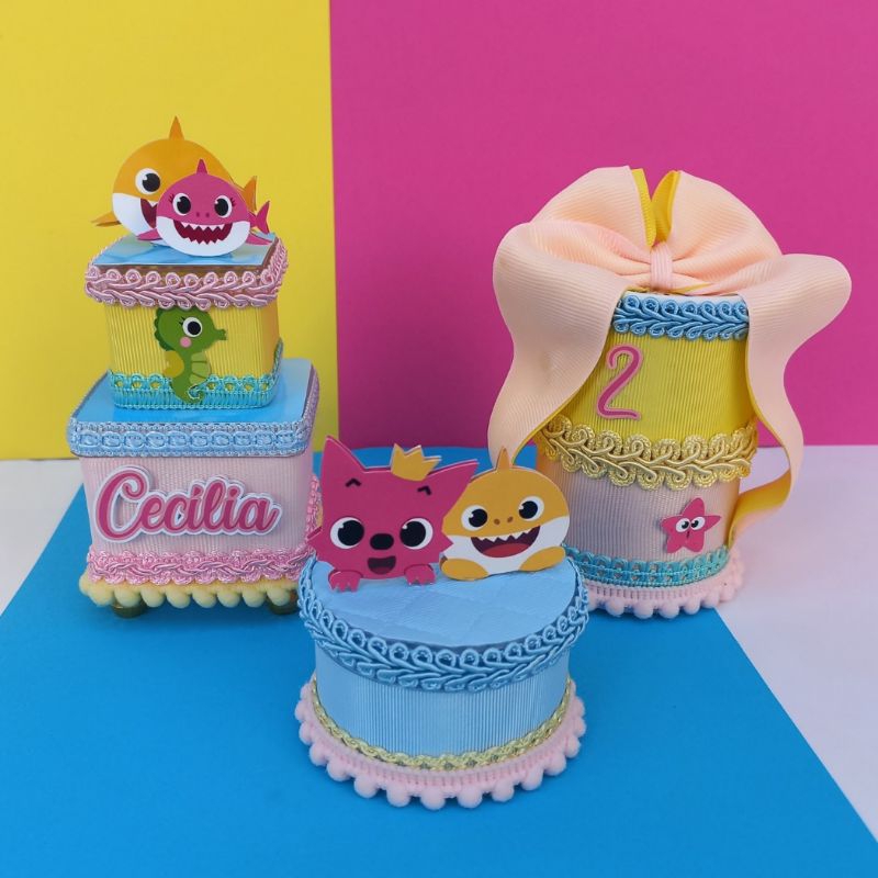 Lembrancinha Personalizada De Luxo Fim De Aniversario Baby Shark 5/10/15 peças Cofrinho Caixinha