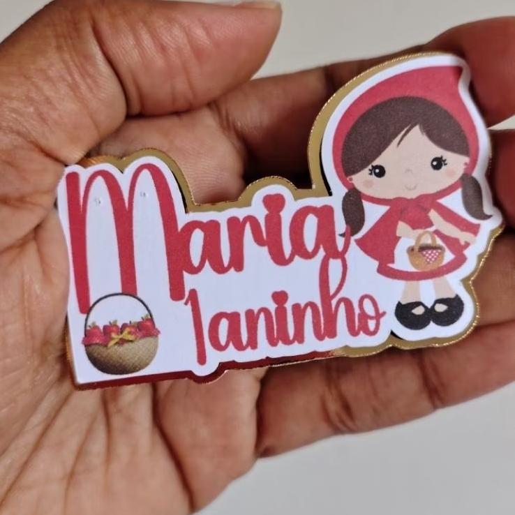 Kit de apliques com nome 3D/Tag com nome em 3D dourado nome + idade/Chapeuzinho vermelho/Fazemos qualquer tema
