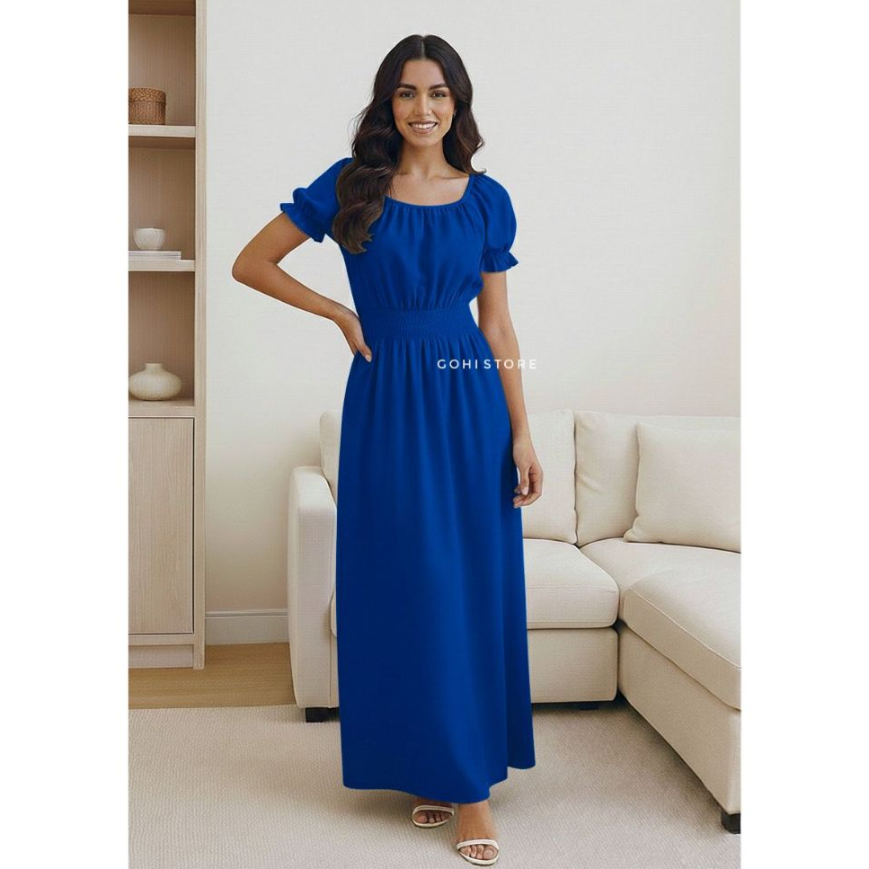 Vestido longo moda feminina tecido duna pipoquinha manga princesa com elastex  modelo ciganinha em Oferta na Shopee