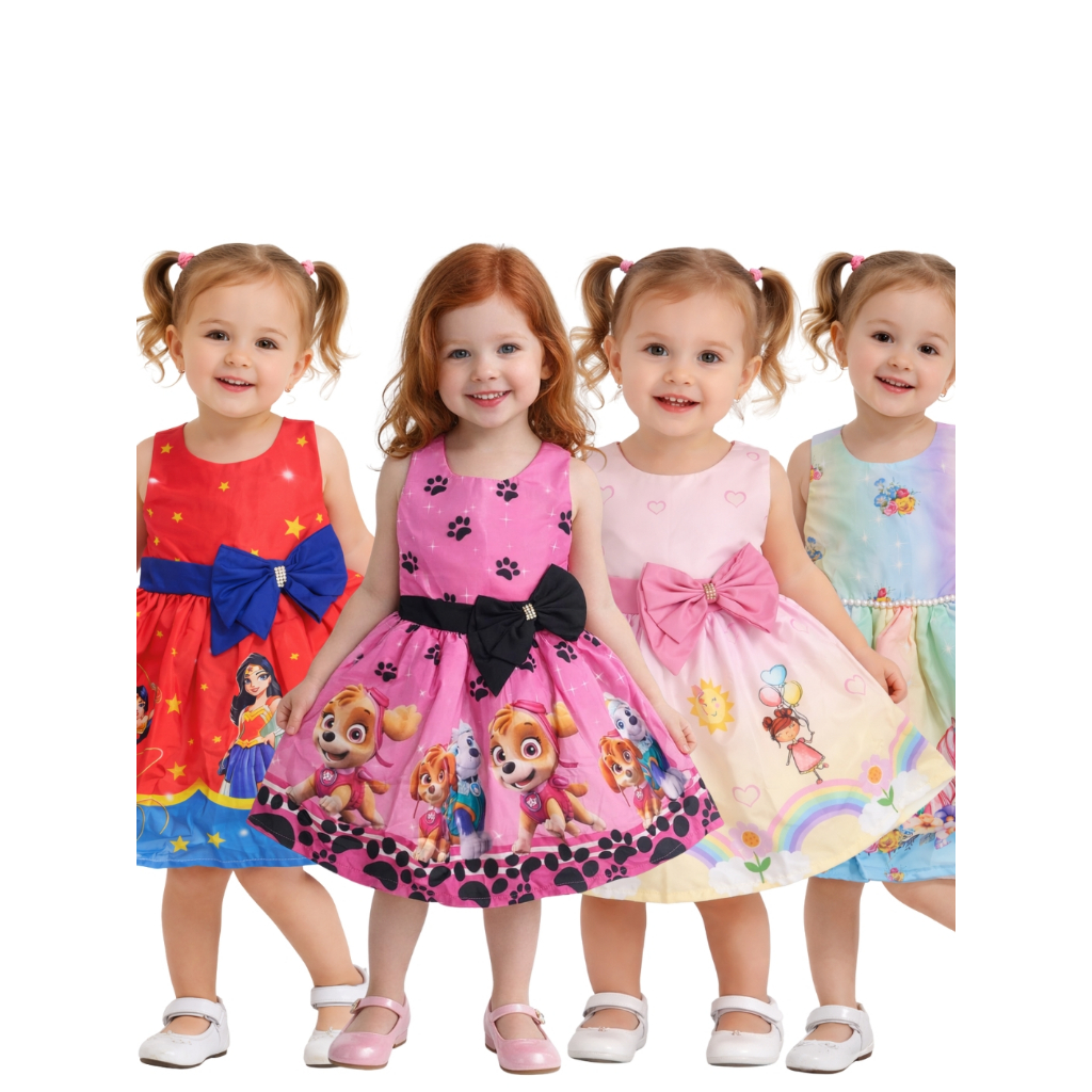Vestido infantil menina festa aniversário temático fantasia M.maravilha Minie Unicornio G.Marrie P.canina