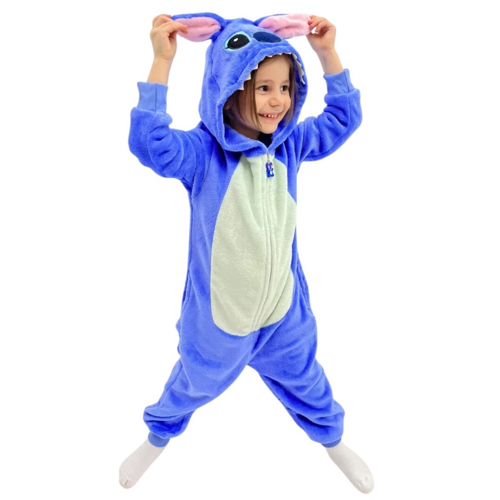 Pijama Macacão Stitch Angel menino Menina Infantil Kigurumi De Pelúcia Com Zíper