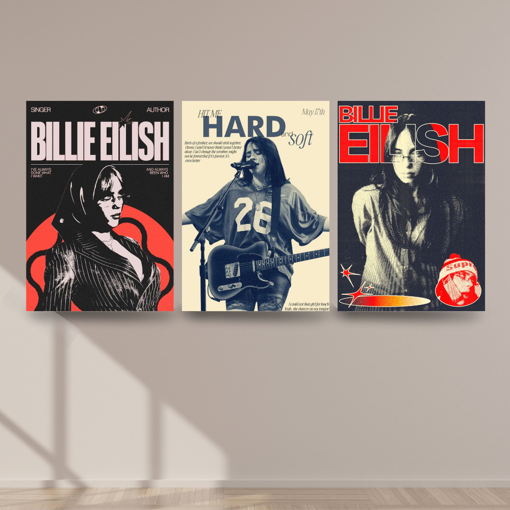 Kit Quadros Decorativos 3 Peças Billie Eilish Happier Than Ever When We All Fall Asleep Dont Smile em Oferta na Shopee