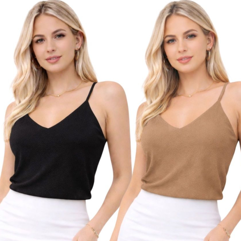 kit 2 Blusa Regata Feminina em Tecido Duna com Forro Interno e Alça Regulável, Confortável em Oferta na Shopee