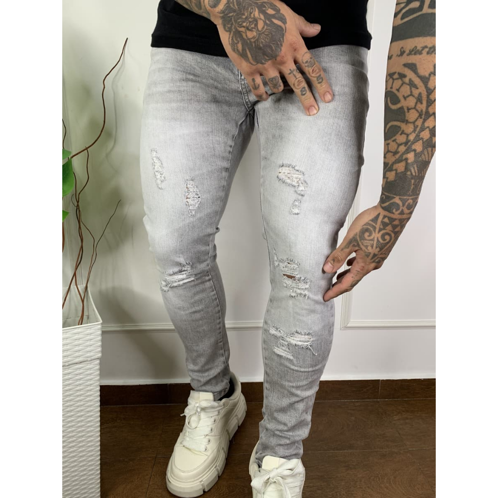 Calça Jeans Denim Zamany Jogador com Elastano Cinza Claro