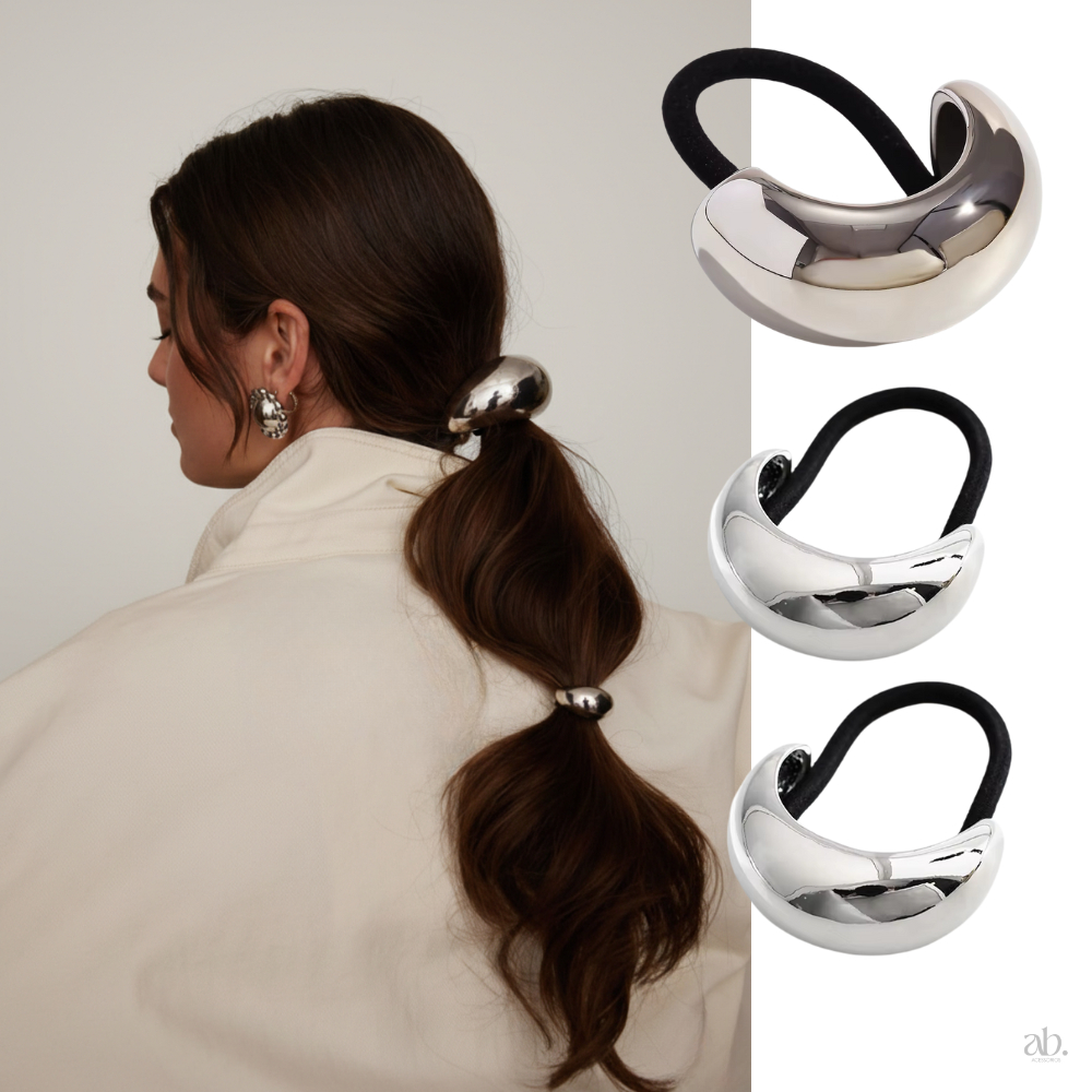 Elástico/Liga de Cabelo Xuxa - Flor Laço Oval Dourado/Prata Metálico Unissex Chic Elegante Prendedor Luxo