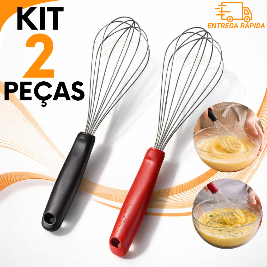 Kit 2 4 ou 1 Batedor de Claras de Aço Inox Leve Alta durabilidade e Facilidade no Uso para sua Cozinha em Oferta na Shopee